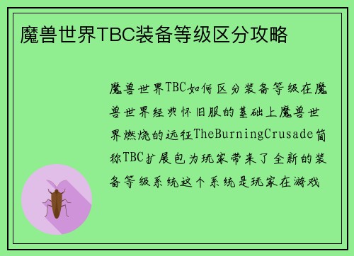 魔兽世界TBC装备等级区分攻略
