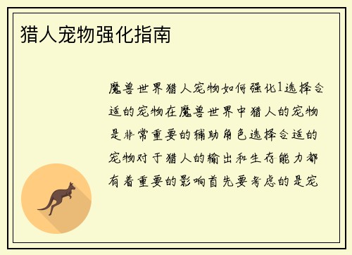 猎人宠物强化指南